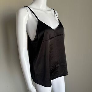 V-Neckline Silky Black Camisole With Adjustable Straps